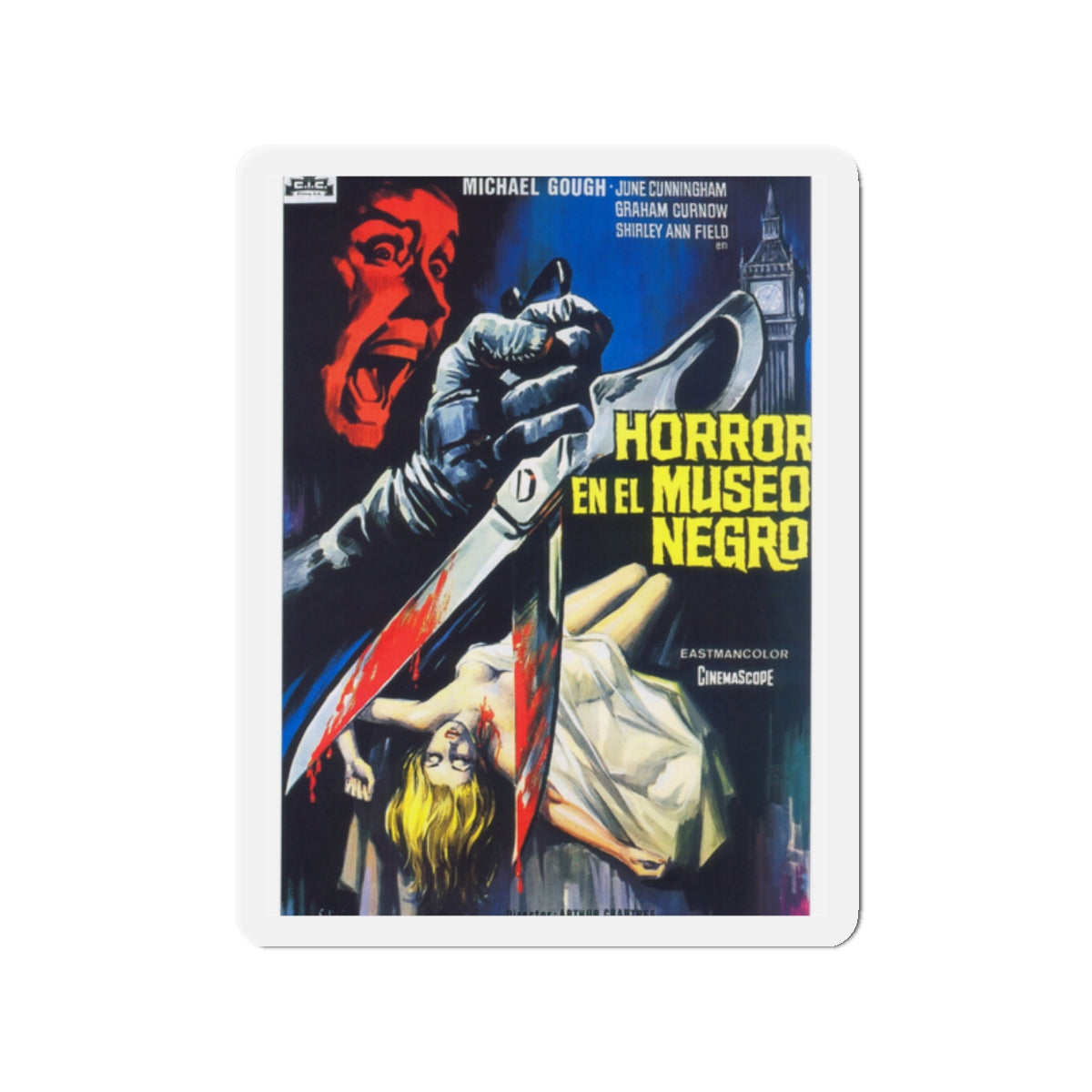 HORRORS OF THE BLACK MUSEUM (SPANISH) 1959 Movie Poster - Die-Cut Magnet-2" x 2"-The Sticker Space