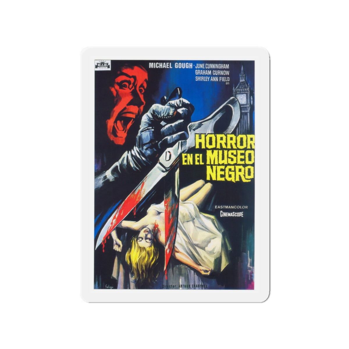 HORRORS OF THE BLACK MUSEUM (SPANISH) 1959 Movie Poster - Die-Cut Magnet-3" x 3"-The Sticker Space