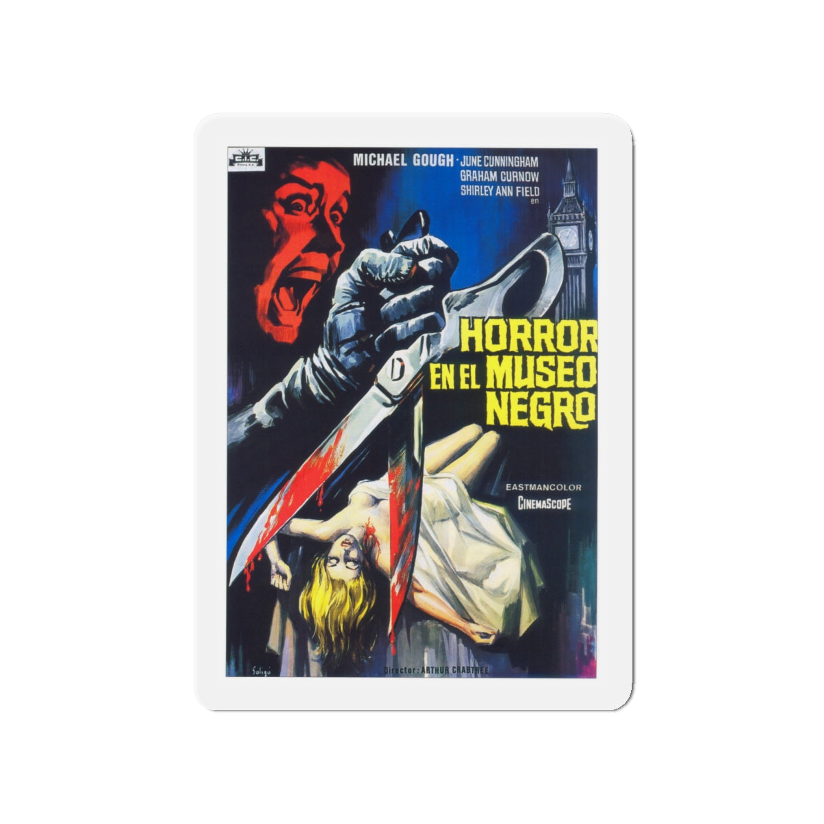 HORRORS OF THE BLACK MUSEUM (SPANISH) 1959 Movie Poster - Die-Cut Magnet-4" x 4"-The Sticker Space