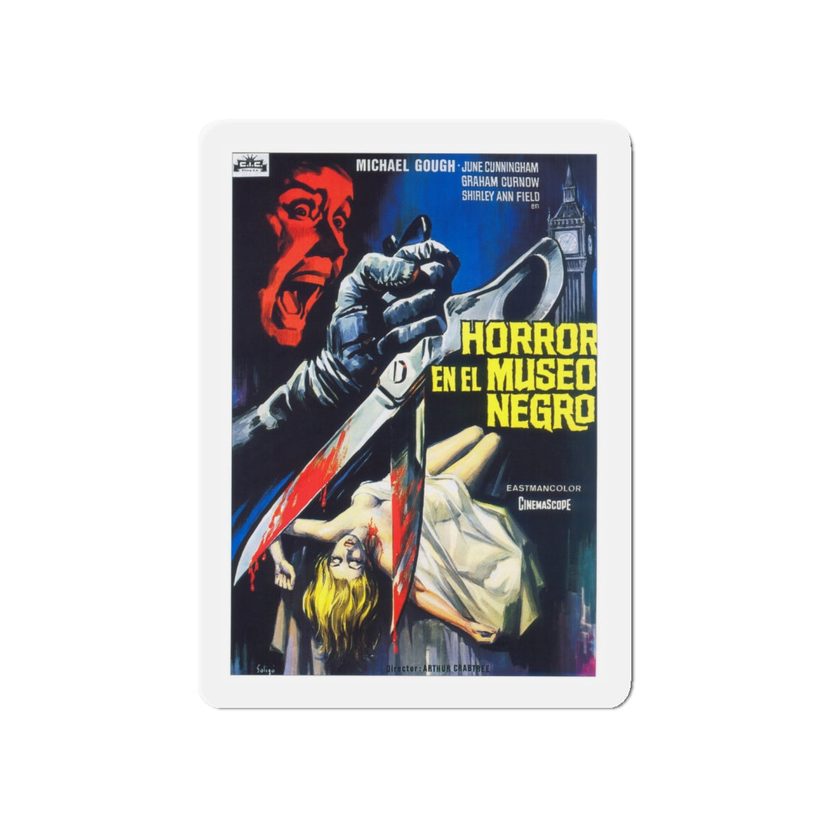 HORRORS OF THE BLACK MUSEUM (SPANISH) 1959 Movie Poster - Die-Cut Magnet-5" x 5"-The Sticker Space