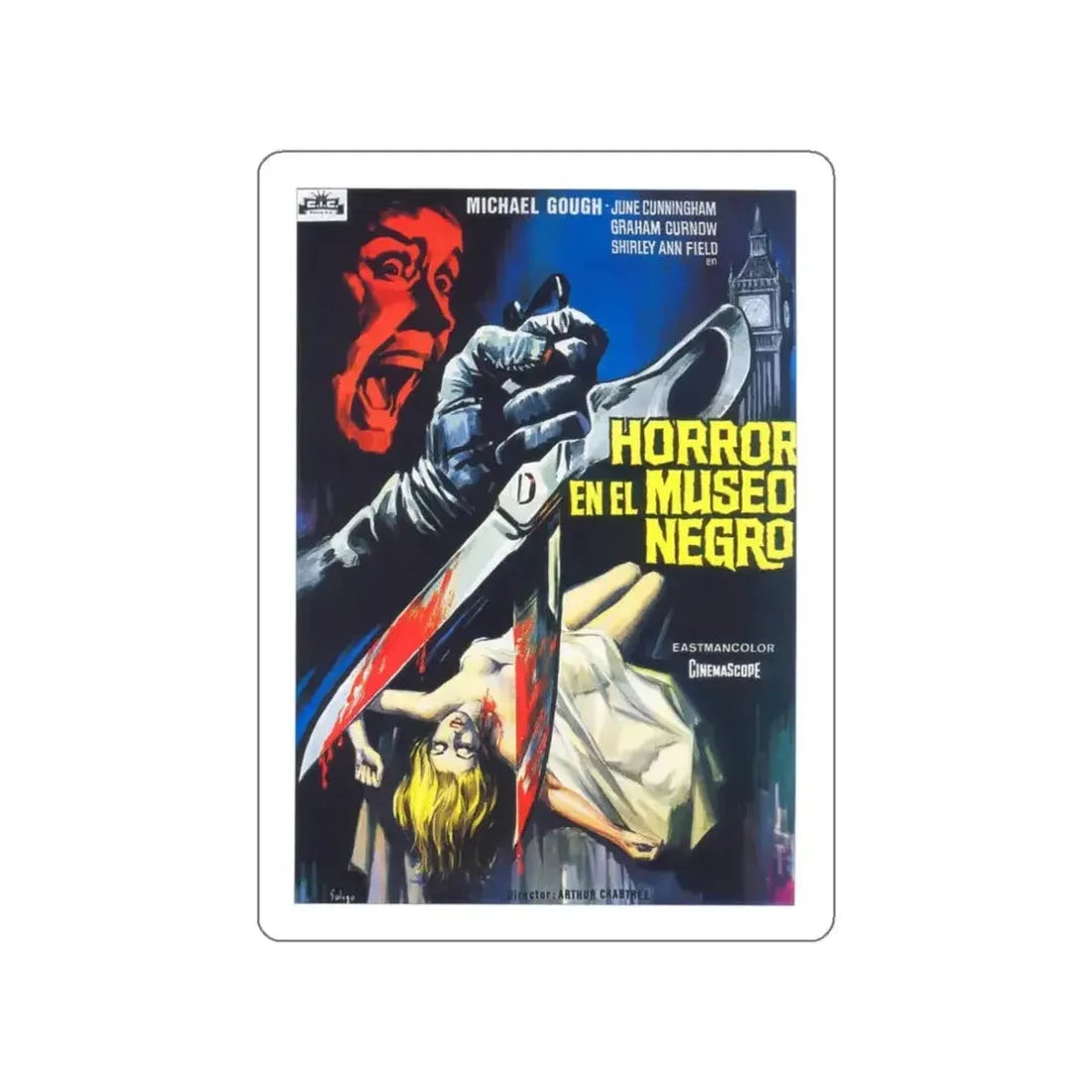 HORRORS OF THE BLACK MUSEUM (SPANISH) 1959 Movie Poster STICKER Vinyl Die-Cut Decal - The Sticker Space