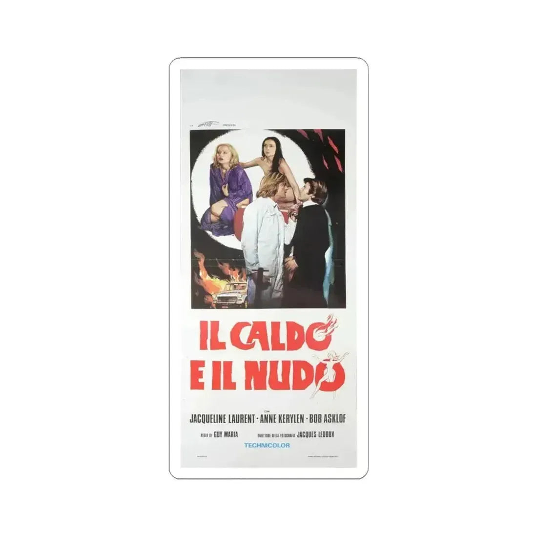 HOT AND NAKED (ITALIAN) 1974 Movie Poster - STICKER Vinyl Kiss-Cut Decal 4 Inch White - The Sticker Space