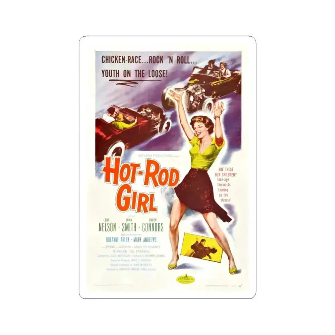HOT ROD GIRL 1956 Movie Poster - STICKER Vinyl Kiss-Cut Decal 3 Inch White - The Sticker Space