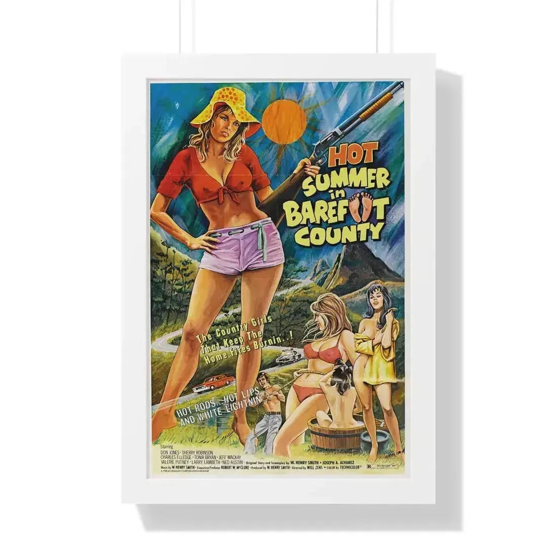 HOT SUMMER IN BAREFOOT COUNTY 1974 - Framed Movie Poster 16″ x 24″ White - The Sticker Space