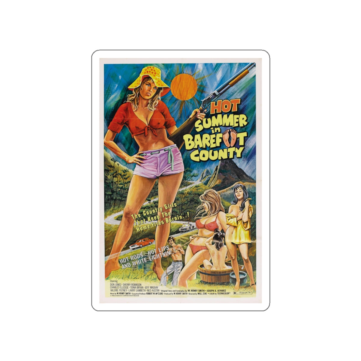 HOT SUMMER IN BAREFOOT COUNTY 1974 Movie Poster STICKER Vinyl Die-Cut Decal-4 Inch-The Sticker Space