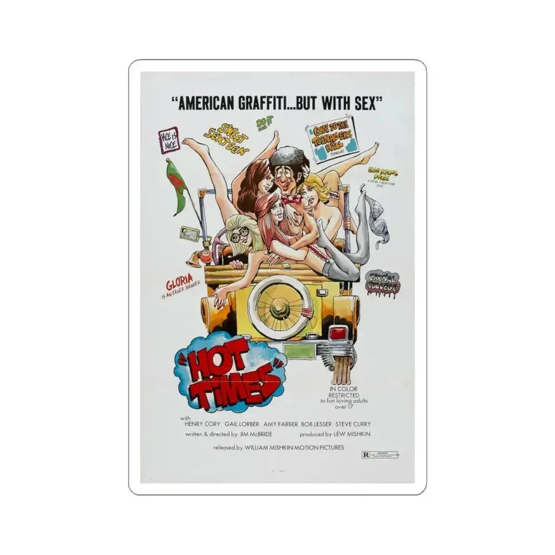 HOT TIMES 1974 Movie Poster - STICKER Vinyl Kiss-Cut Decal 4 Inch White - The Sticker Space
