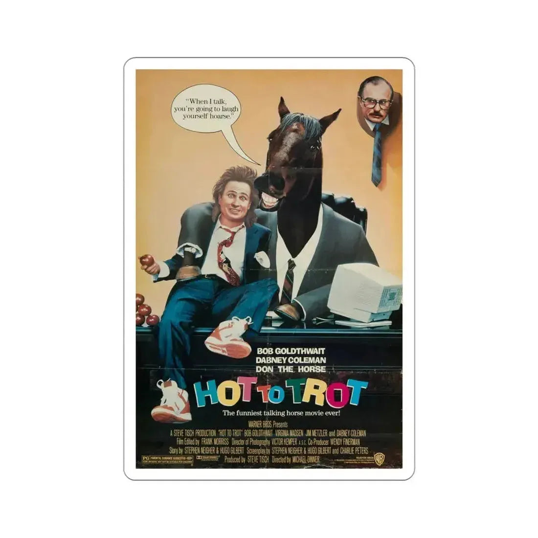 Hot to Trot 1988 Movie Poster STICKER Vinyl Die-Cut Decal 4 Inch - The Sticker Space