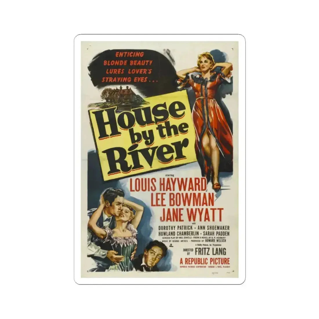 House by the River 1950 Movie Poster - STICKER Vinyl Kiss-Cut Decal 2 Inch White - The Sticker Space