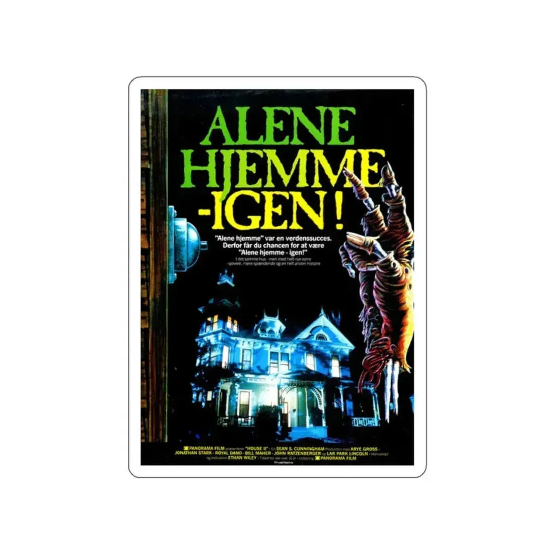 HOUSE II THE SECOND STORY (DANISH) 1987 Movie Poster STICKER Vinyl Die-Cut Decal 2 Inch - The Sticker Space