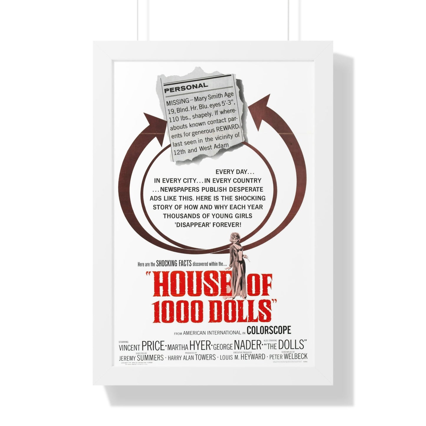 HOUSE OF 1000 DOLLS 1967 - Framed Movie Poster-16″ x 24″-The Sticker Space