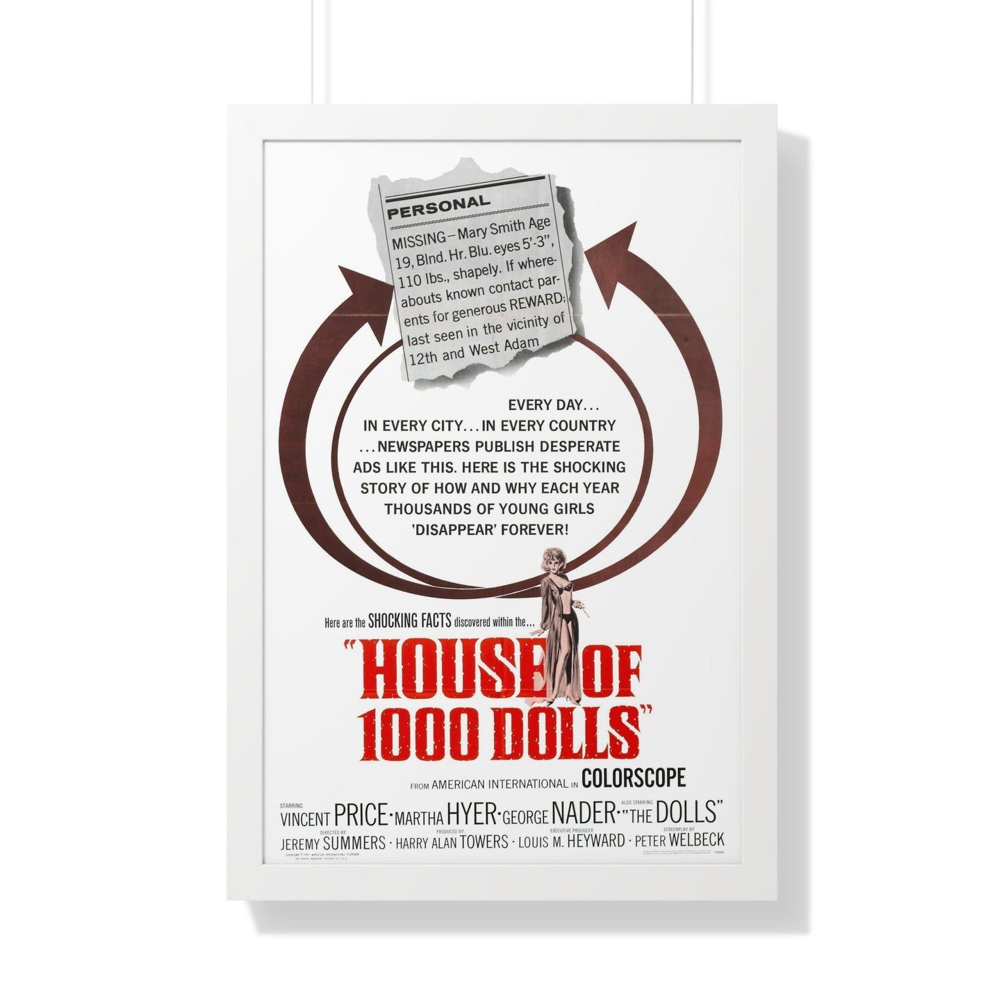 HOUSE OF 1000 DOLLS 1967 - Framed Movie Poster-20" x 30"-The Sticker Space