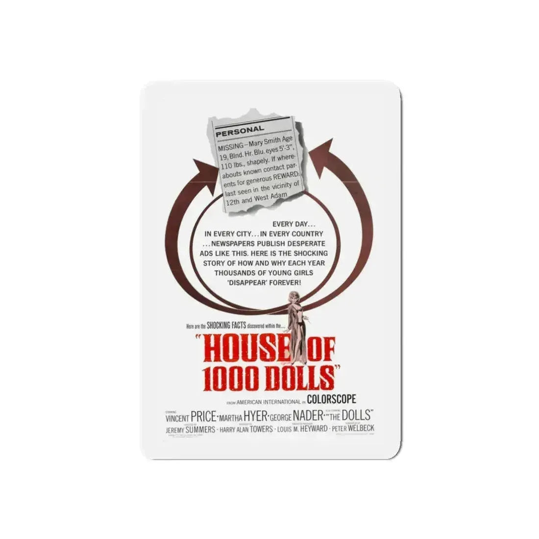 HOUSE OF 1000 DOLLS 1967 Movie Poster - Refrigerator Magnet 3 Inch Die-Cut - The Sticker Space