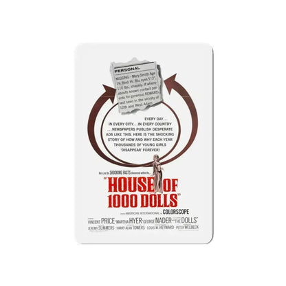 HOUSE OF 1000 DOLLS 1967 Movie Poster - Refrigerator Magnet 3 Inch Die-Cut - The Sticker Space
