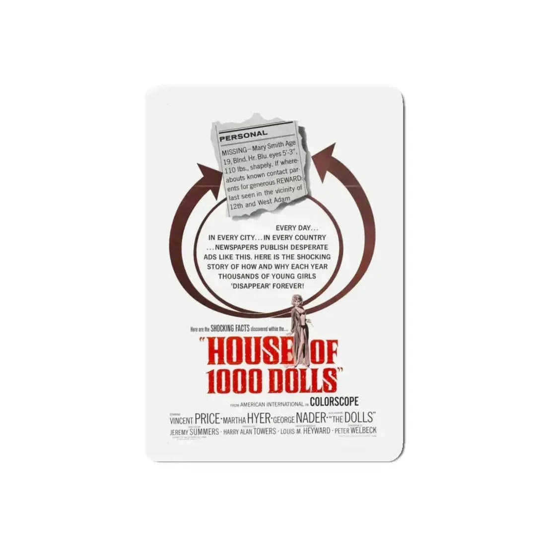 HOUSE OF 1000 DOLLS 1967 Movie Poster - Refrigerator Magnet 4 Inch Die-Cut - The Sticker Space