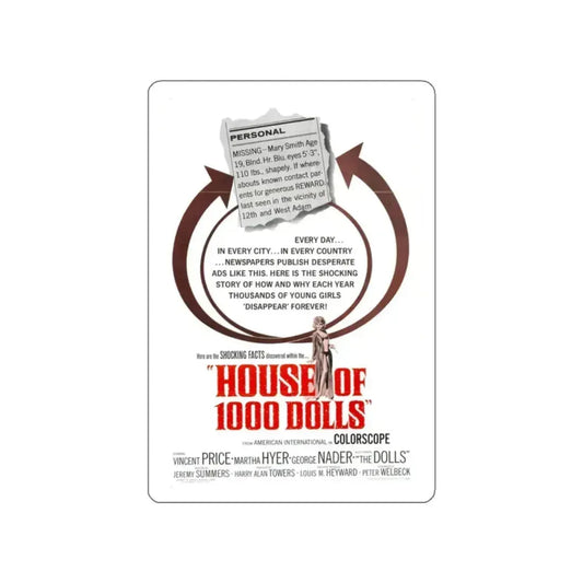 HOUSE OF 1000 DOLLS 1967 Movie Poster STICKER Vinyl Die-Cut Decal 2 Inch - The Sticker Space