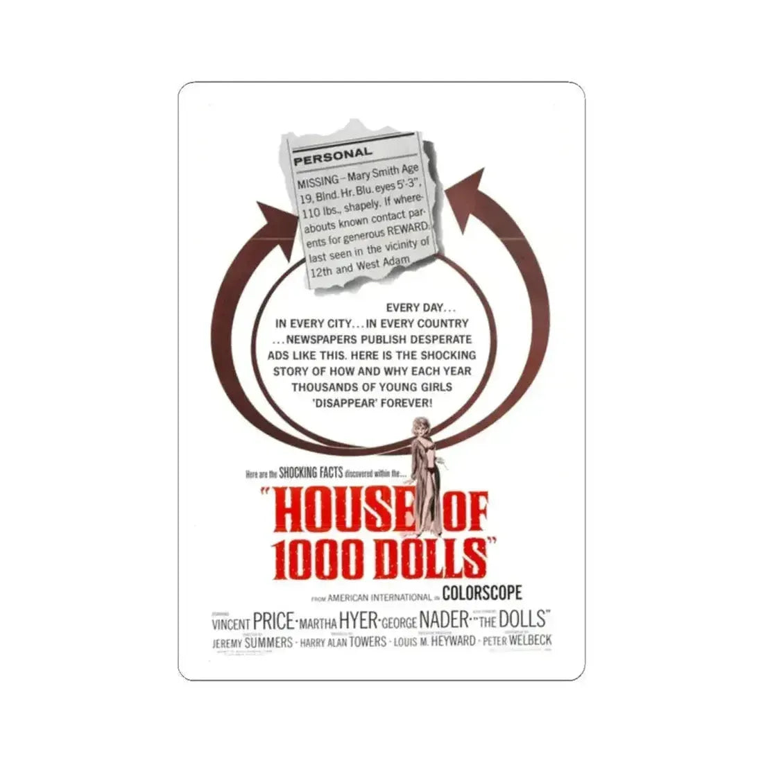 HOUSE OF 1000 DOLLS 1967 Movie Poster - STICKER Vinyl Kiss-Cut Decal 2 Inch White - The Sticker Space