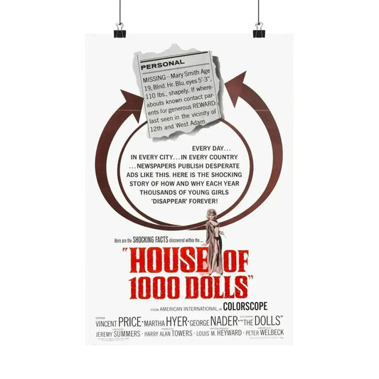 HOUSE OF 1000 DOLLS 1967 - Paper Movie Poster 12″ x 18″ Matte - The Sticker Space
