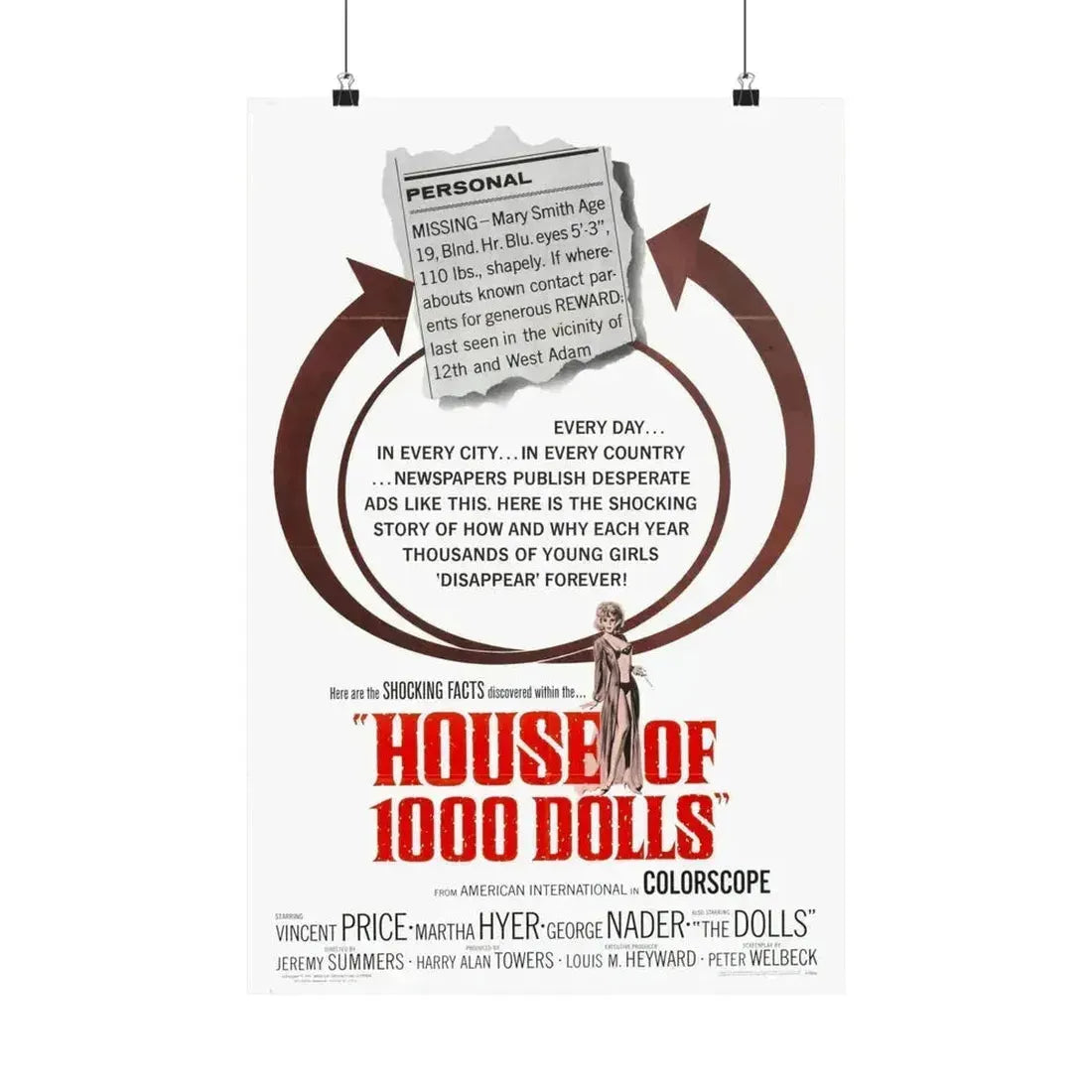 HOUSE OF 1000 DOLLS 1967 - Paper Movie Poster 16″ x 24″ Matte - The Sticker Space