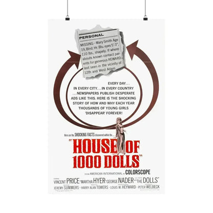 HOUSE OF 1000 DOLLS 1967 - Paper Movie Poster 20″ x 30″ Matte - The Sticker Space