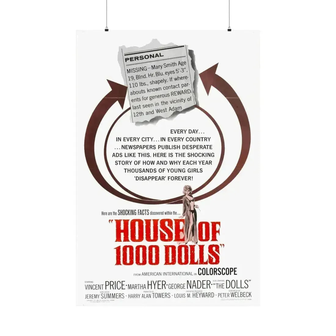 HOUSE OF 1000 DOLLS 1967 - Paper Movie Poster 36" x 54" Matte - The Sticker Space