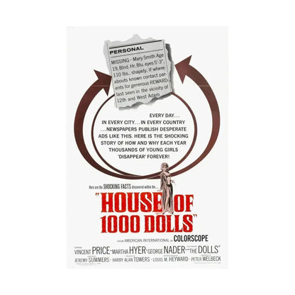 HOUSE OF 1000 DOLLS 1967 - Paper Movie Poster - The Sticker Space