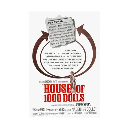 HOUSE OF 1000 DOLLS 1967 - Paper Movie Poster - The Sticker Space