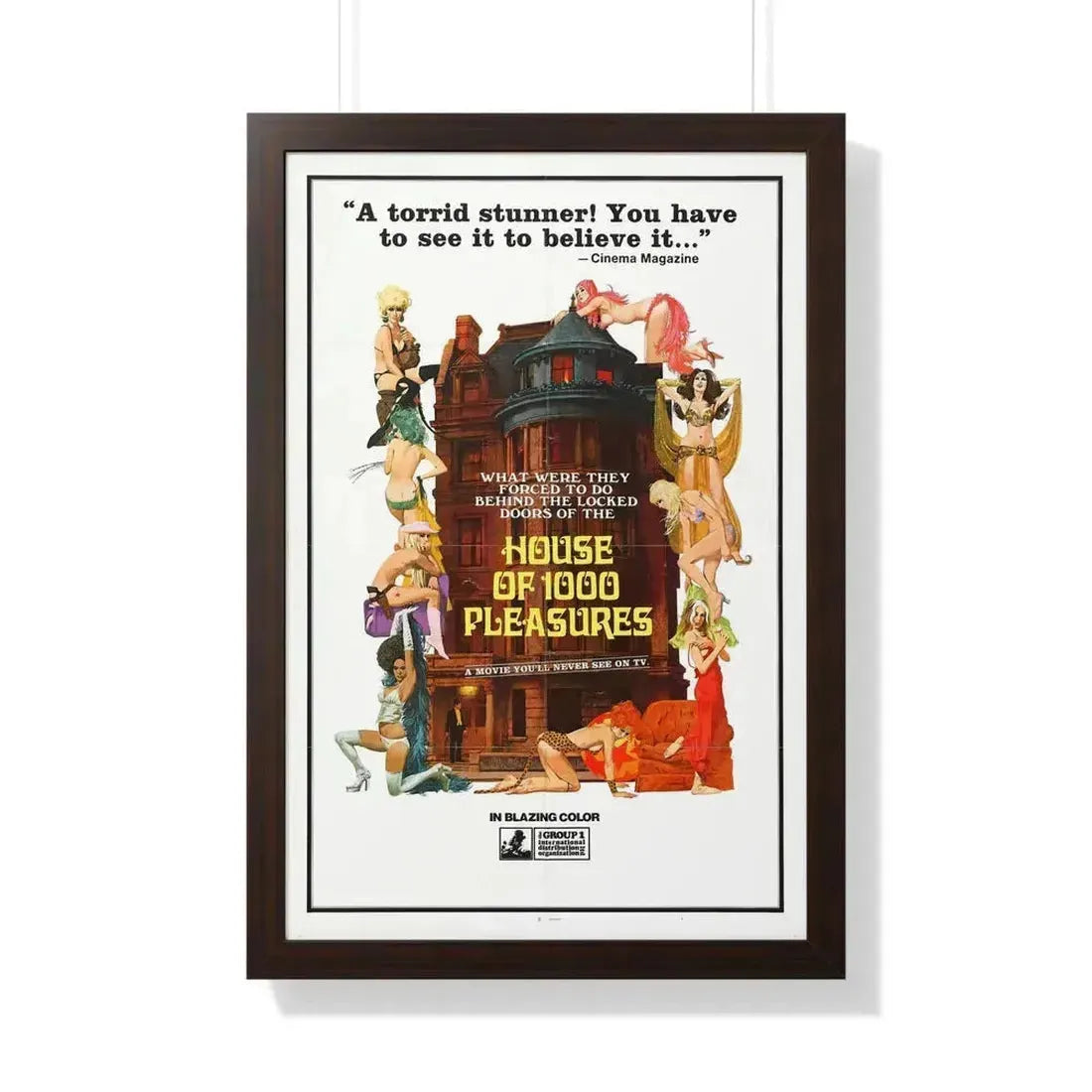 HOUSE OF 1000 PLEASURES 1974 - Framed Movie Poster 20" x 30" Walnut - The Sticker Space