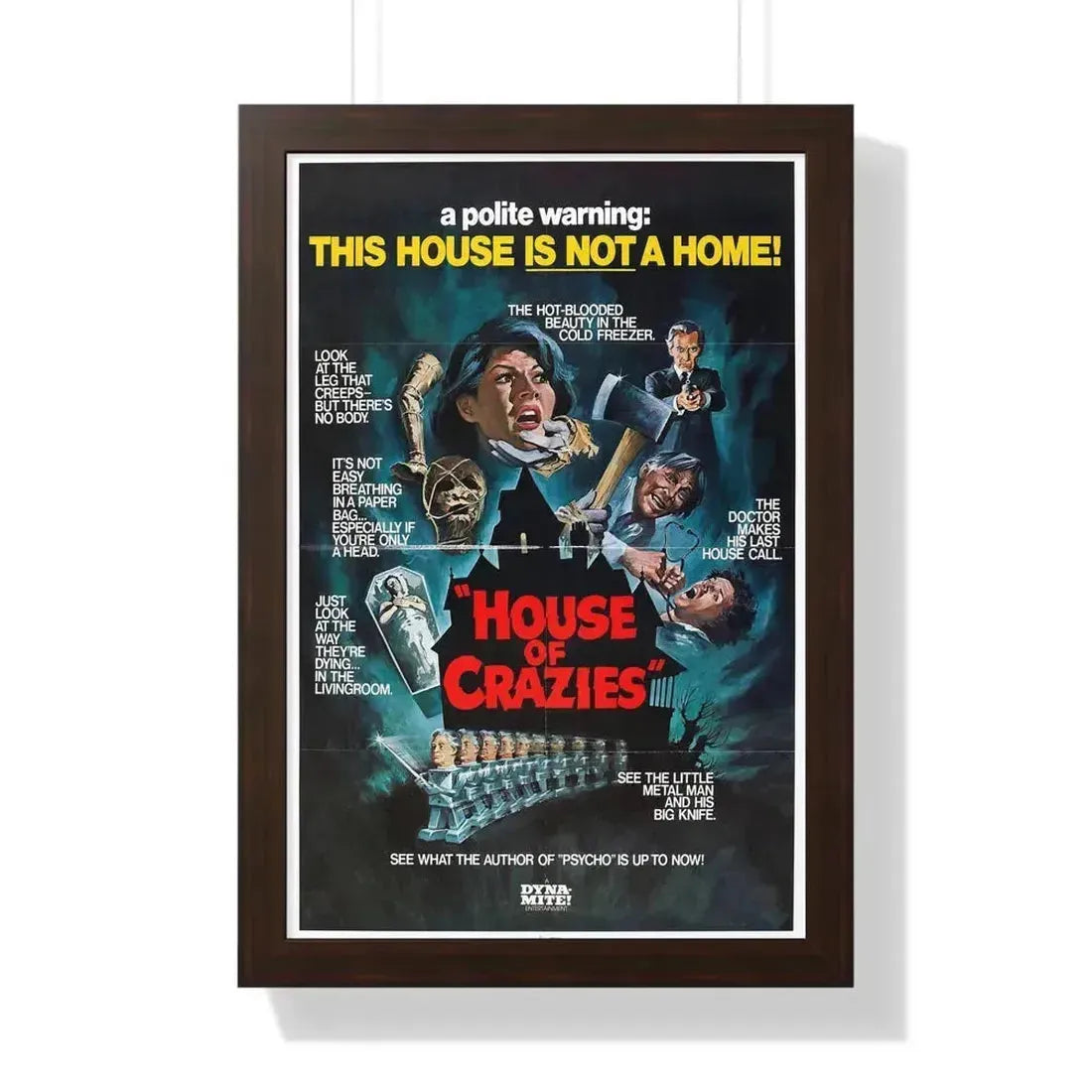 HOUSE OF CRAZIES (ASYLUM) 1972 - Framed Movie Poster 16″ x 24″ Walnut - The Sticker Space