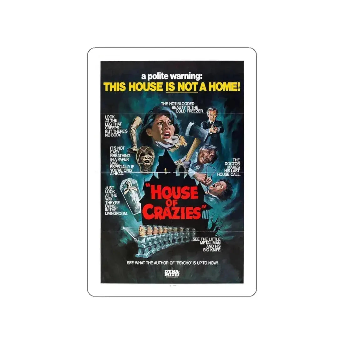 HOUSE OF CRAZIES (ASYLUM) 1972 Movie Poster STICKER Vinyl Die-Cut Decal 4 Inch - The Sticker Space