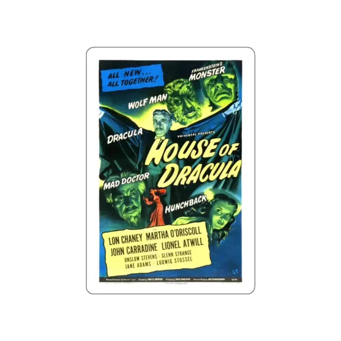 HOUSE OF DRACULA 1945 Movie Poster STICKER Vinyl Die-Cut Decal 2 Inch - The Sticker Space
