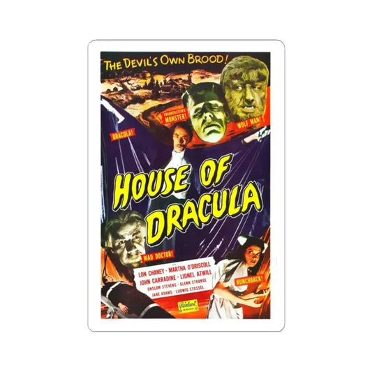 HOUSE OF DRACULA (2) 1945 Movie Poster - STICKER Vinyl Kiss-Cut Decal 2 Inch White - The Sticker Space
