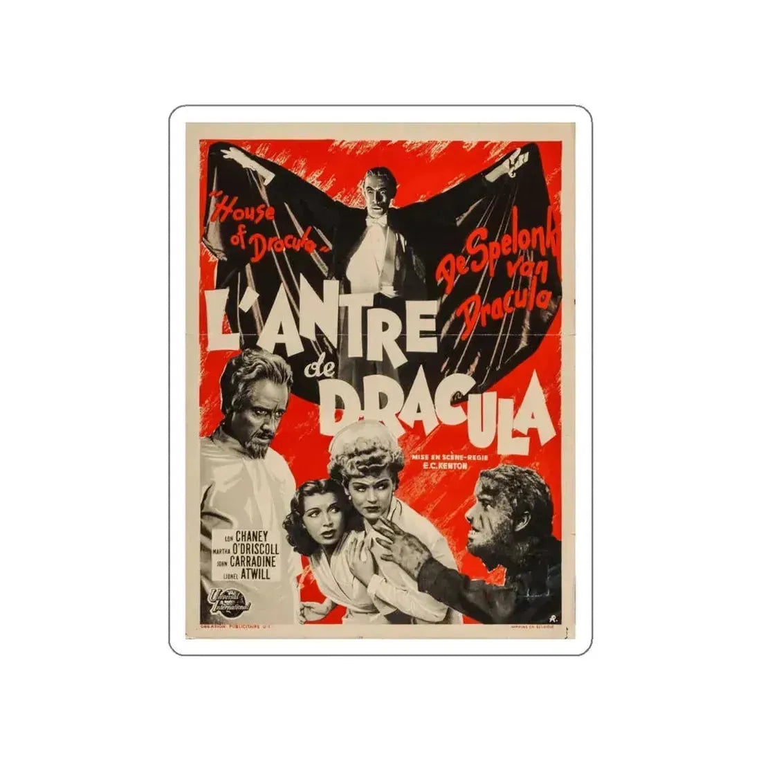 HOUSE OF DRACULA (BELGIAN) 1945 Movie Poster STICKER Vinyl Die-Cut Decal 6 Inch - The Sticker Space