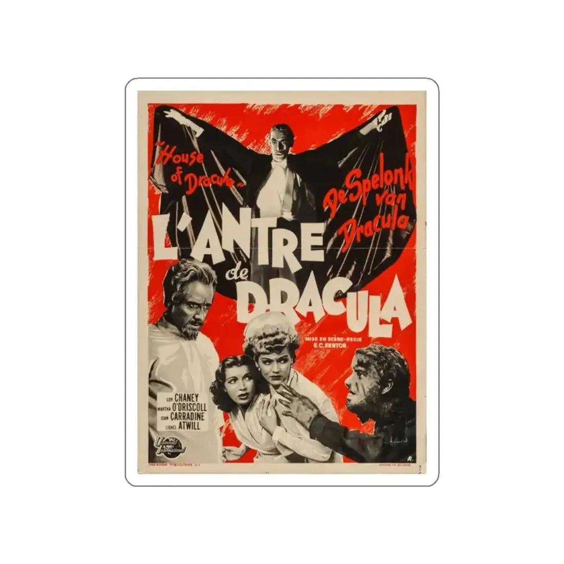 HOUSE OF DRACULA (BELGIAN) 1945 Movie Poster STICKER Vinyl Die-Cut Decal - The Sticker Space