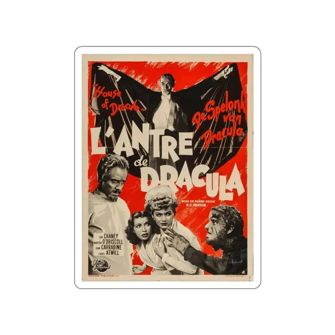 HOUSE OF DRACULA (BELGIAN) 1945 Movie Poster STICKER Vinyl Die-Cut Decal - The Sticker Space