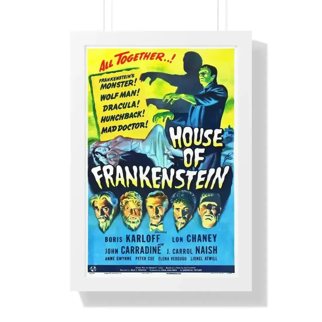 HOUSE OF FRANKENSTEIN 1944 - Framed Movie Poster 16″ x 24″ White - The Sticker Space