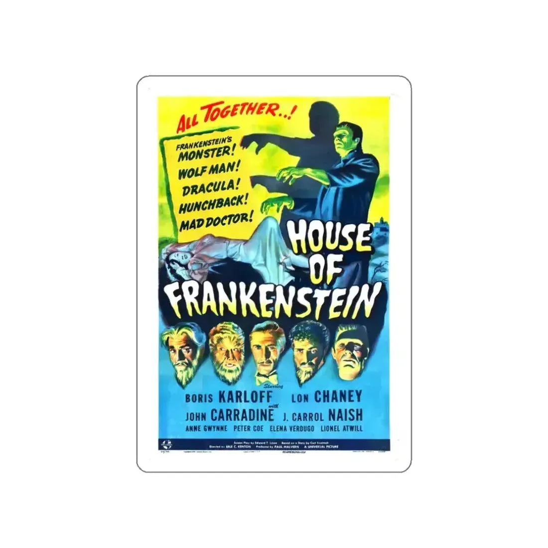 HOUSE OF FRANKENSTEIN 1944 Movie Poster STICKER Vinyl Die-Cut Decal - The Sticker Space