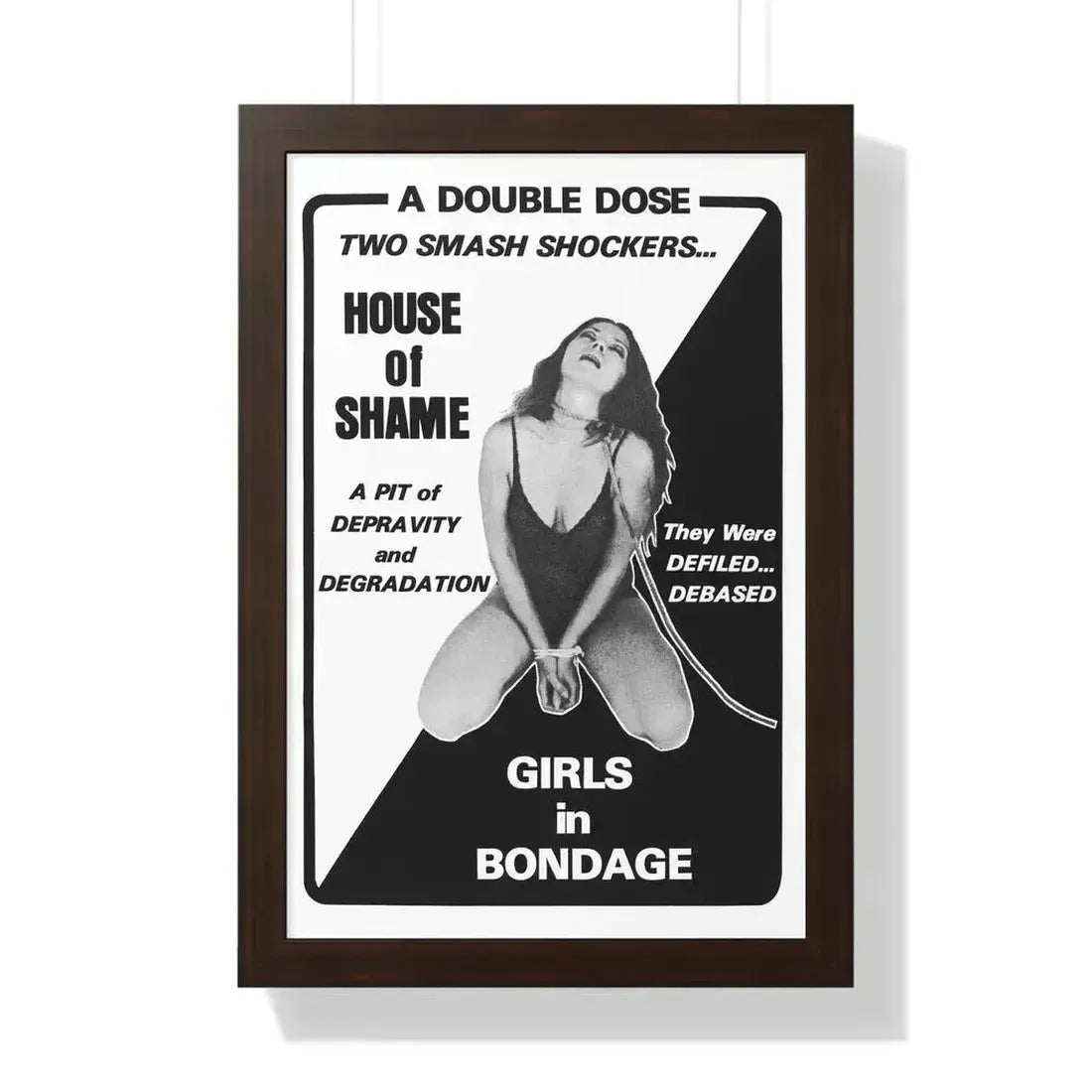 HOUSE OF SHAME + GIRLS IN BONDAGE 1964 - Framed Movie Poster 16″ x 24″ Walnut - The Sticker Space