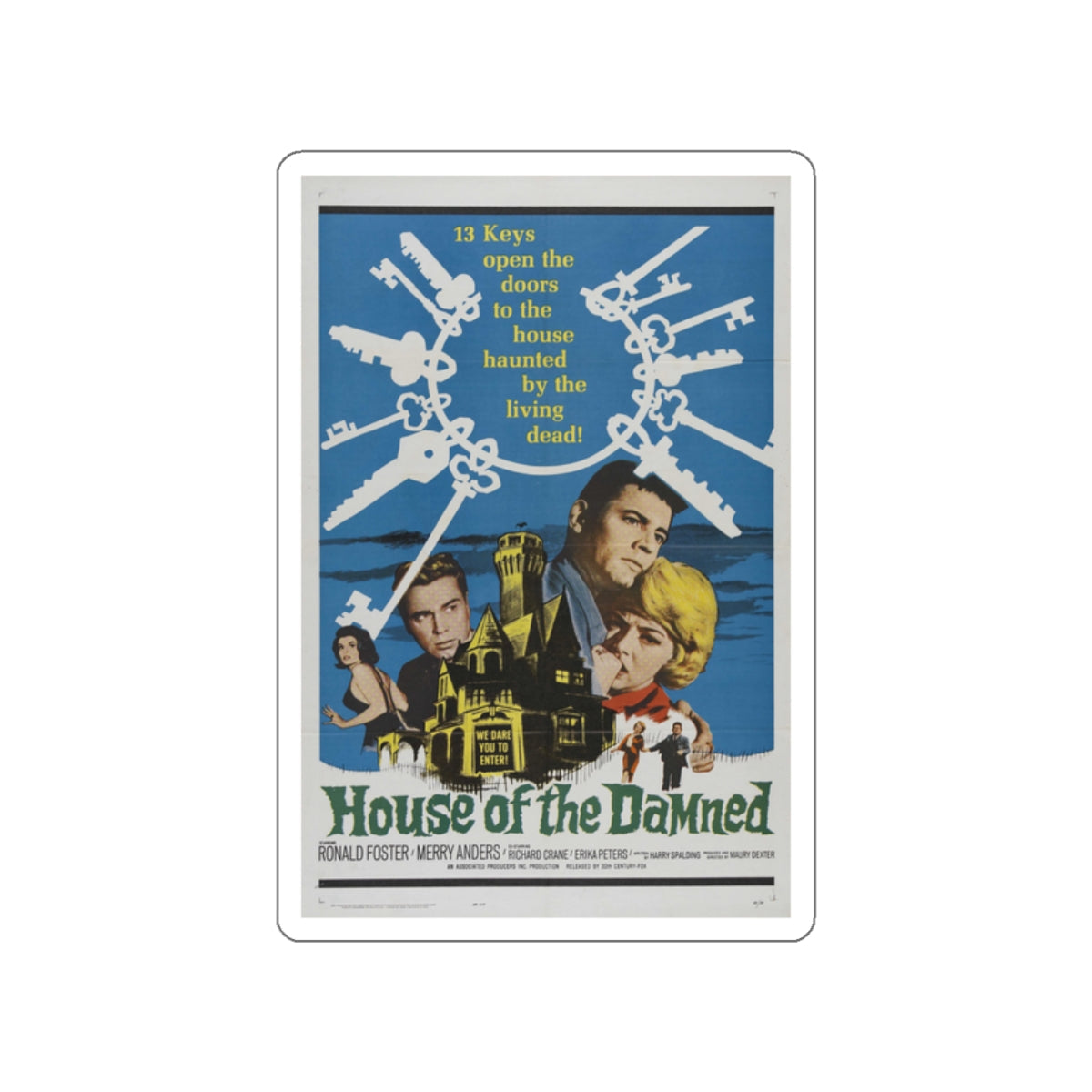 HOUSE OF THE DAMNED 1963 Movie Poster STICKER Vinyl Die-Cut Decal-2 Inch-The Sticker Space