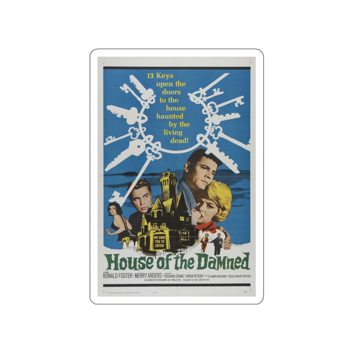 HOUSE OF THE DAMNED 1963 Movie Poster STICKER Vinyl Die-Cut Decal-3 Inch-The Sticker Space