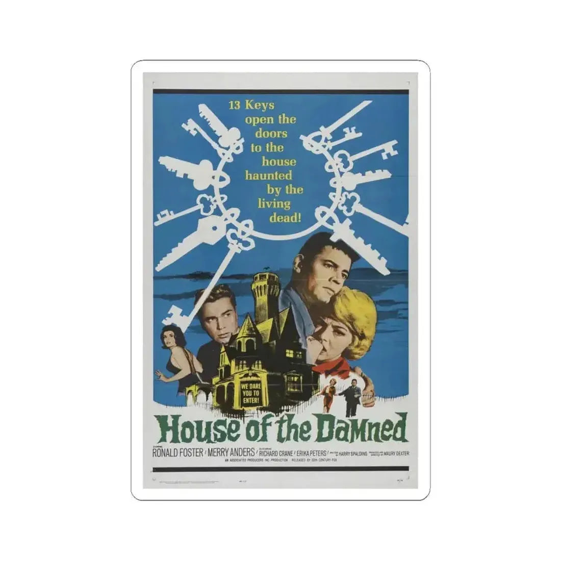 HOUSE OF THE DAMNED 1963 Movie Poster - STICKER Vinyl Kiss-Cut Decal 4 Inch White - The Sticker Space