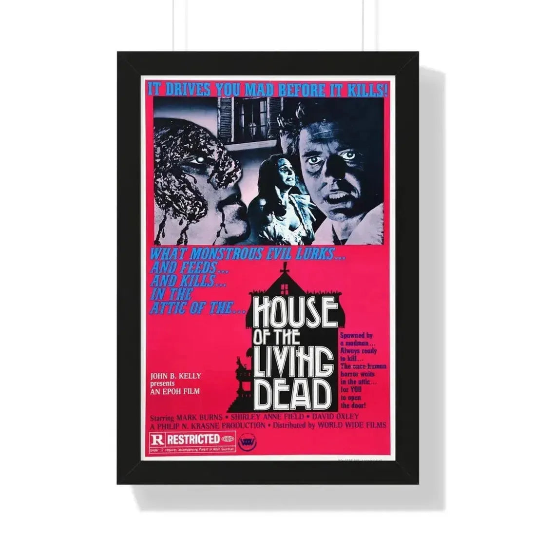 HOUSE OF THE LIVING DEAD 1976 - Framed Movie Poster 16″ x 24″ Black - The Sticker Space