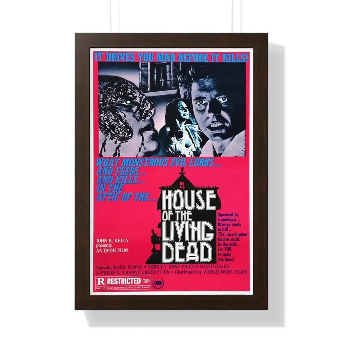 HOUSE OF THE LIVING DEAD 1976 - Framed Movie Poster 16″ x 24″ Walnut - The Sticker Space
