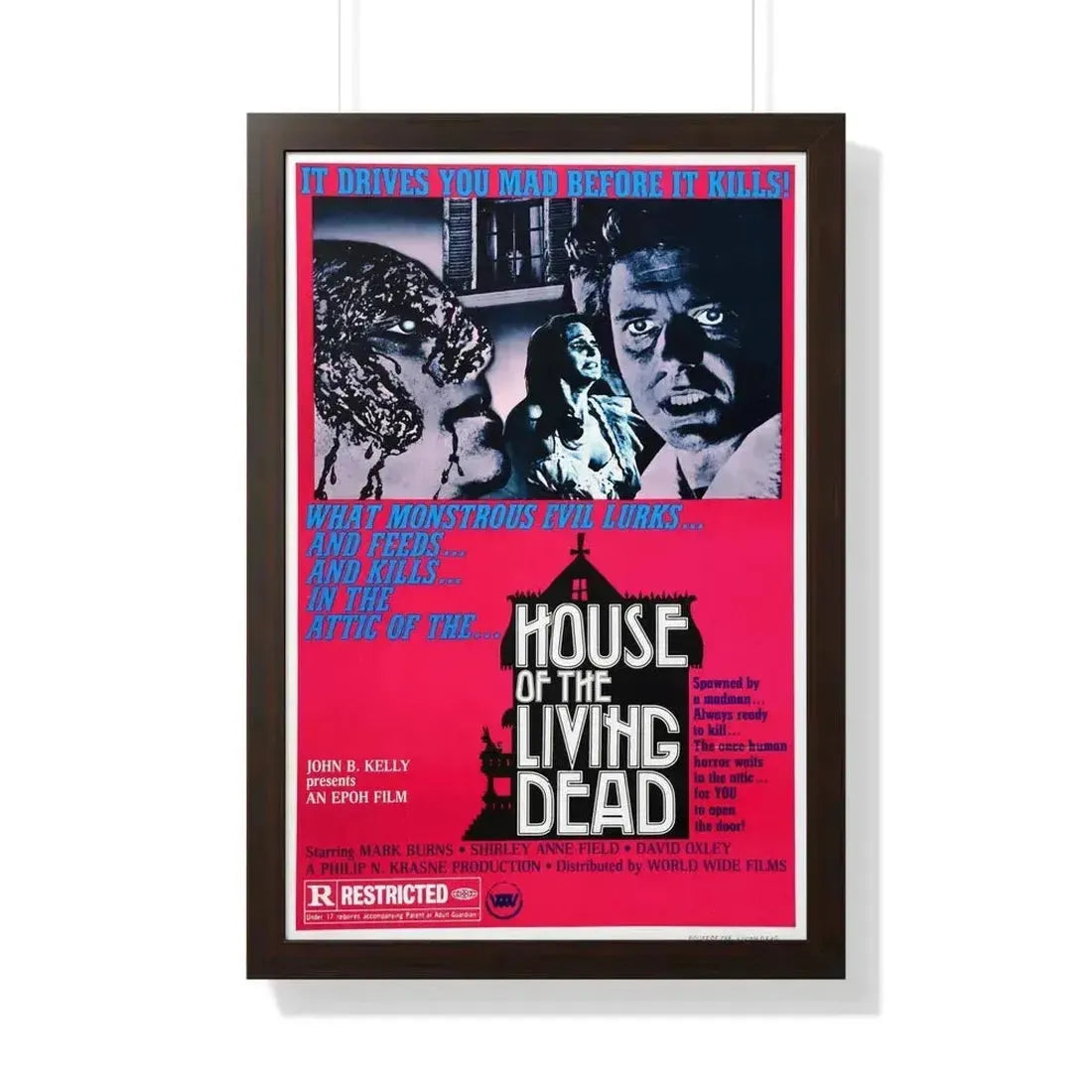 HOUSE OF THE LIVING DEAD 1976 - Framed Movie Poster 20" x 30" Walnut - The Sticker Space
