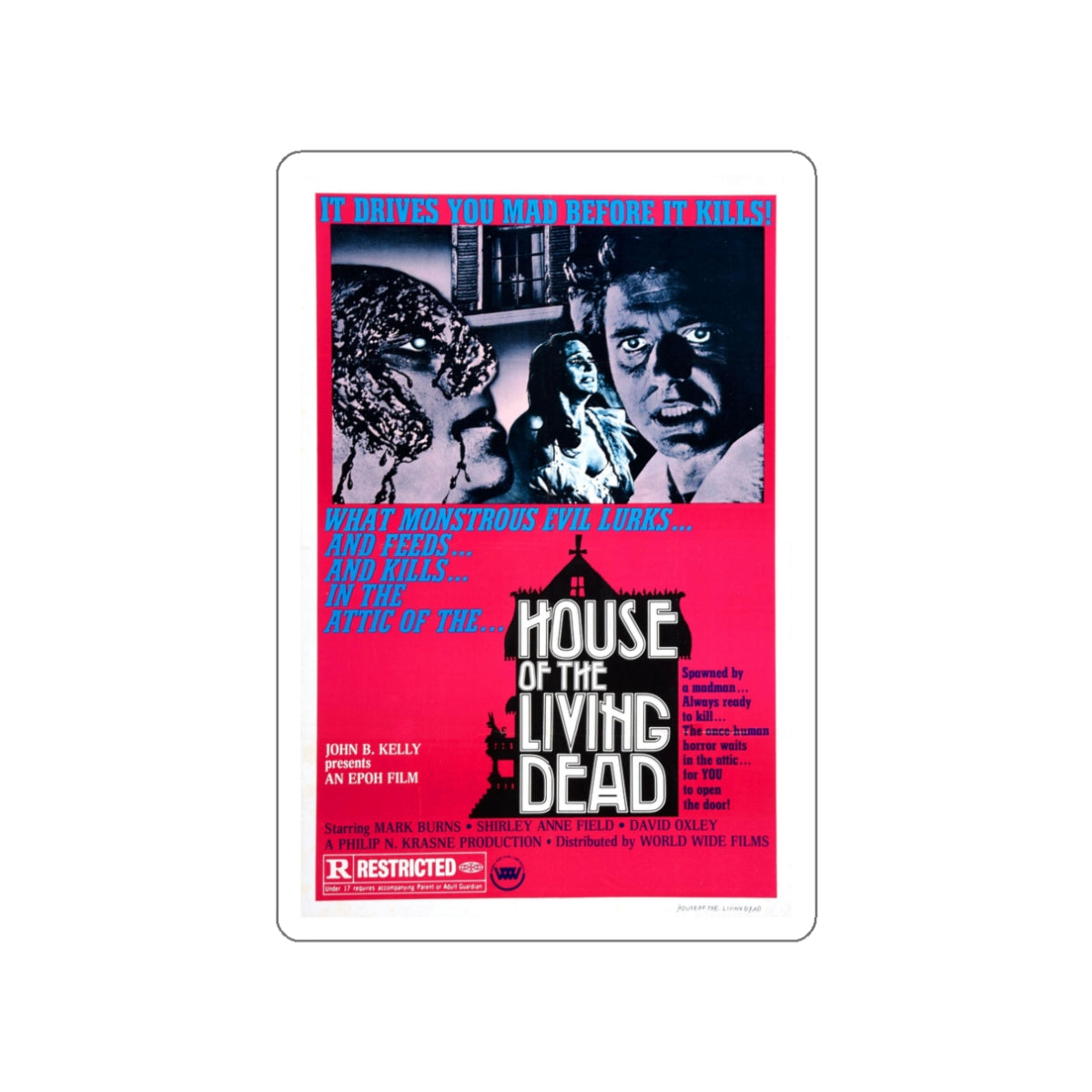 HOUSE OF THE LIVING DEAD 1976 Movie Poster STICKER Vinyl Die-Cut Decal-3 Inch-The Sticker Space