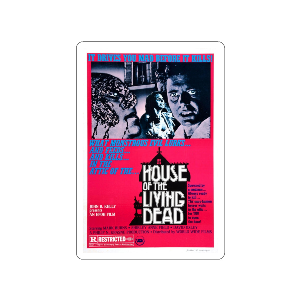 HOUSE OF THE LIVING DEAD 1976 Movie Poster STICKER Vinyl Die-Cut Decal-4 Inch-The Sticker Space