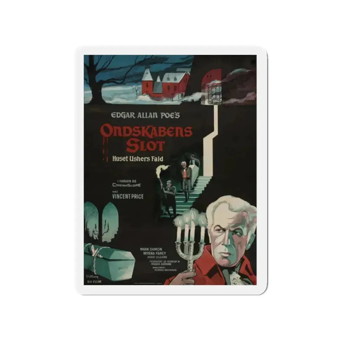 HOUSE OF USHER (DANISH) 1960 Movie Poster - Refrigerator Magnet 2 Inch Die-Cut - The Sticker Space
