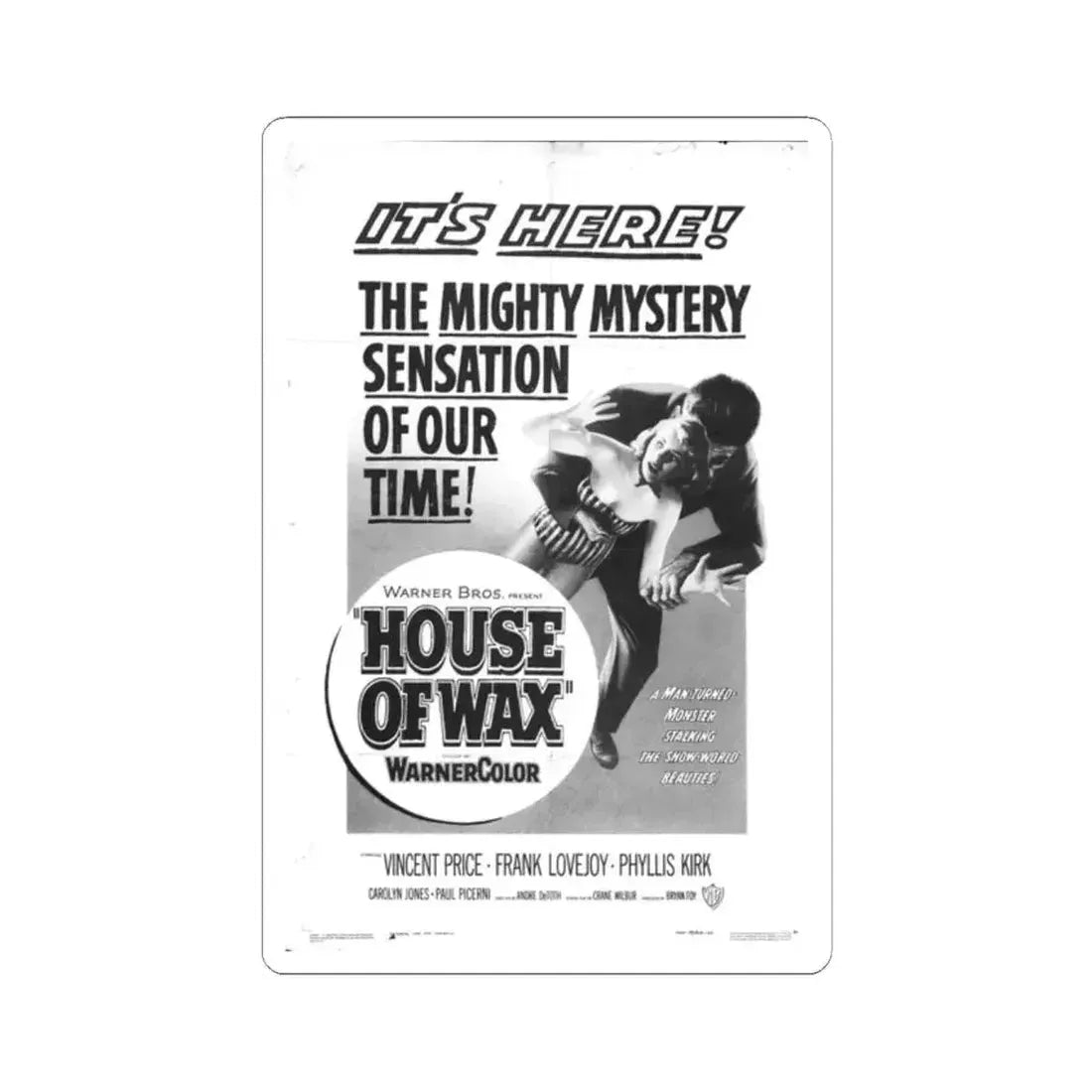 HOUSE OF WAX (3) 1953 Movie Poster - STICKER Vinyl Kiss-Cut Decal 2 Inch White - The Sticker Space