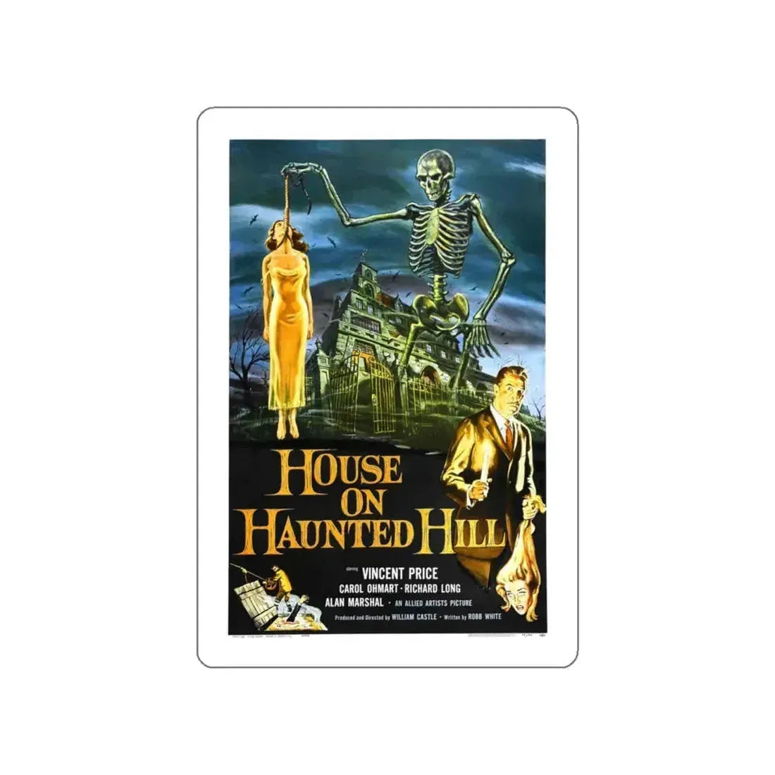 HOUSE ON HAUNTED HILL 1958 Movie Poster STICKER Vinyl Die-Cut Decal 4 Inch - The Sticker Space
