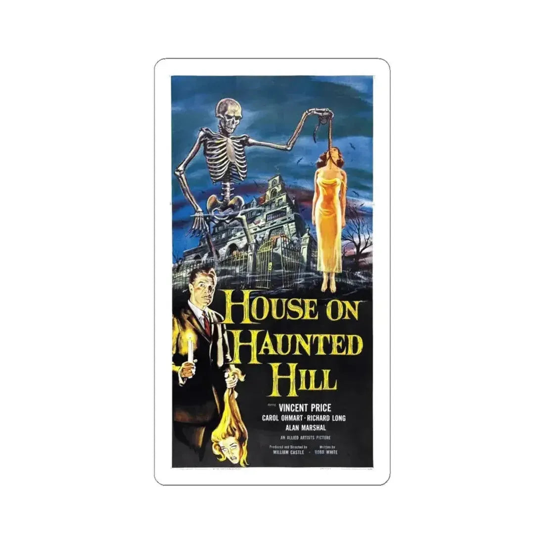 HOUSE ON HAUNTED HILL (2) 1958 Movie Poster - STICKER Vinyl Kiss-Cut Decal 6 Inch White - The Sticker Space