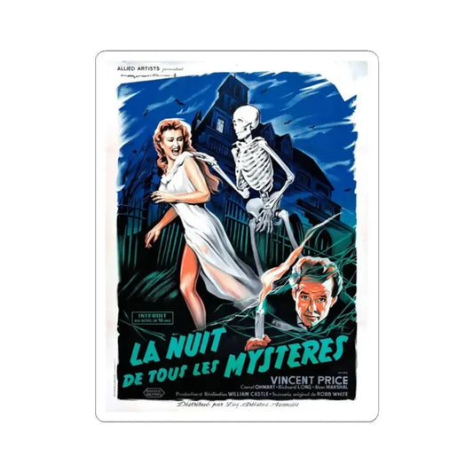 HOUSE ON HAUNTED HILL (FRENCH) 1958 Movie Poster - STICKER Vinyl Kiss-Cut Decal 2 Inch White - The Sticker Space